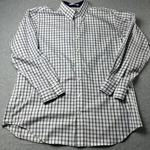 Paul Frederick Button Down Men 17.5x35 White Blue White Checker LS Classic Fit